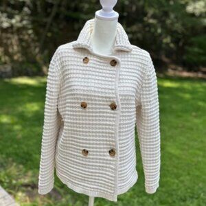 Ann Taylor Cream Double-Breasted Cardigan